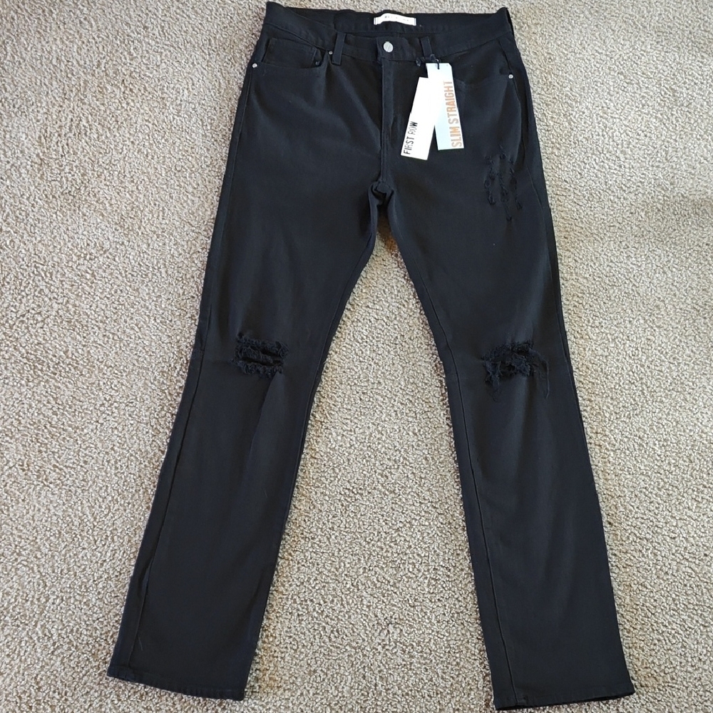 NWT Men's Black Distressed Jeans Slim Straight Size 32x32